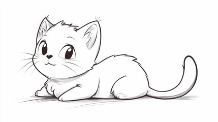 cute hand draw cat line art on white background. ai generative. 