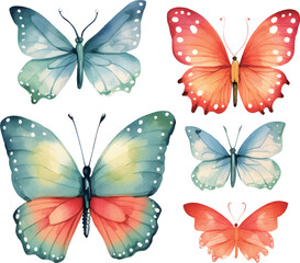 set of butterflies isolated