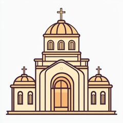 Minimalist Icon of Church with Three Domes and Cross