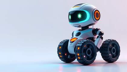 3D model of futuristic interactive robot toys with LED eyes and wheels, engaging and friendly for kids.