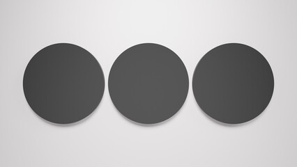 Three black circles on a white background. Minimalist and modern composition, perfect for interior design projects and as a background for presentations.