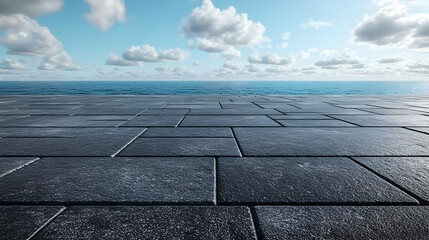 Fototapeta premium Sea and Sky View from Stone Pavement 3D Illustration