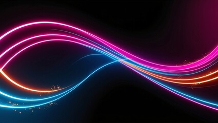 Neon Wave Abstract Artwork with Flowing Lines and Glowing Particles