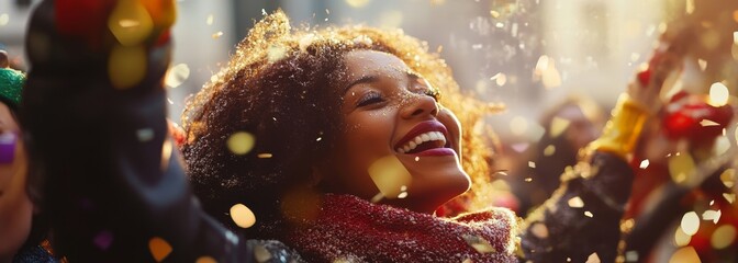 People celebrating Christmas. Blurred holiday background