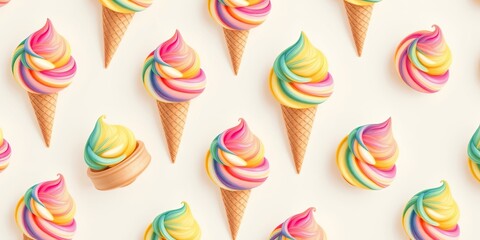 Fototapeta premium A colorful swirl of sweet, icy treats arranged in a pattern on a white background, a whimsical and delightful composition.