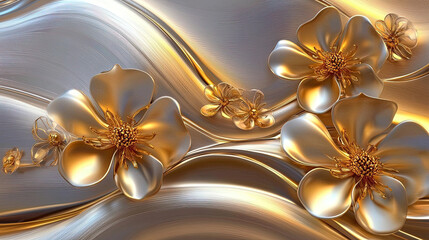 Obraz premium Golden flower and waves background