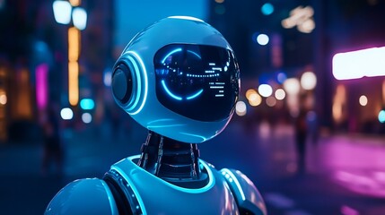 Futuristic Robot in a Neon City