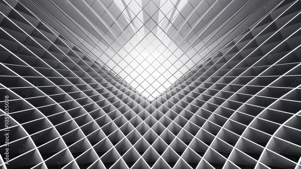 Poster abstract architectural design with dynamic geometric patterns in black and white.