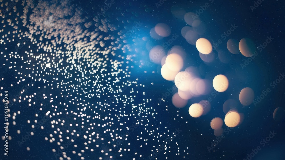Poster abstract blue and golden bokeh light background with sparkling effects.