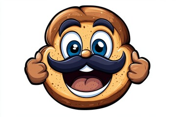 Obraz premium a 2D cartoon illustration of a baguette with a funny mustache fun and tasty white background