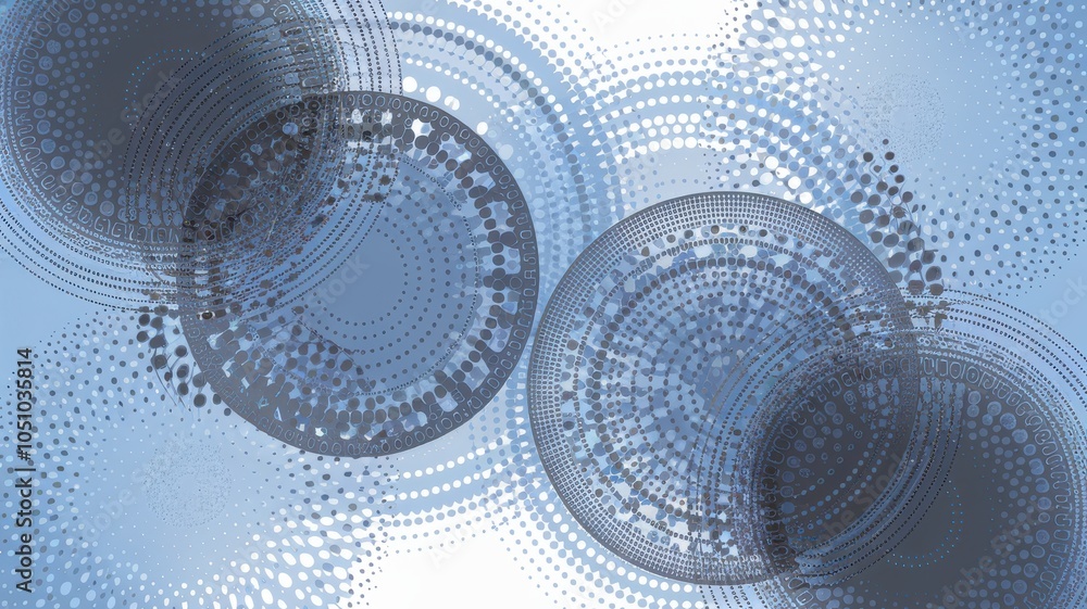 Poster abstract circles with dotted patterns on a blue background.