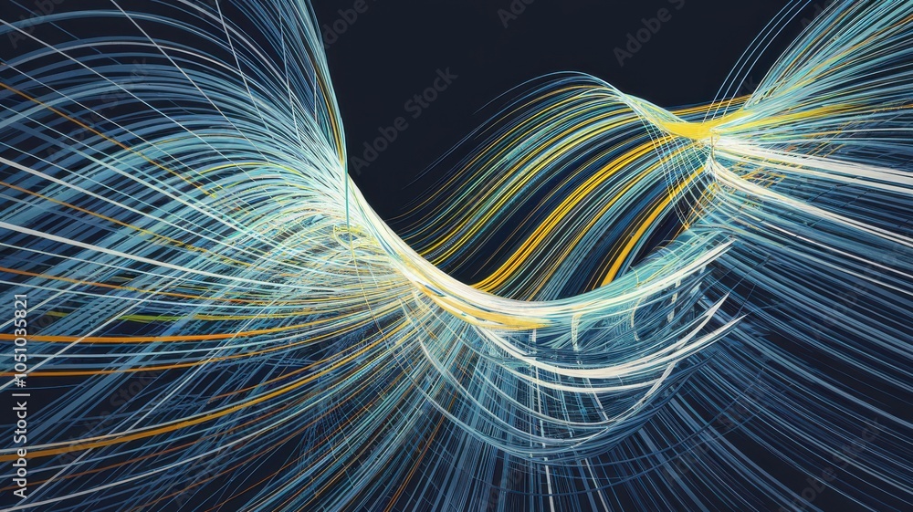 Poster abstract colorful light wave lines on a dark background.