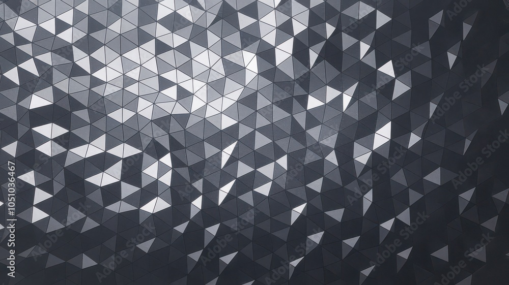 Poster abstract geometric pattern in shades of gray, diagonal lines and triangles.