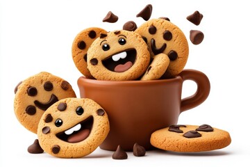 a 2D cartoon illustration of a cookie jar filled with cookies fun and delicious white background