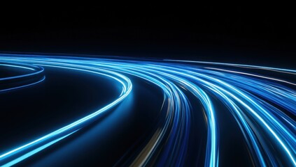 Abstract Blue Light Trails on Black Background