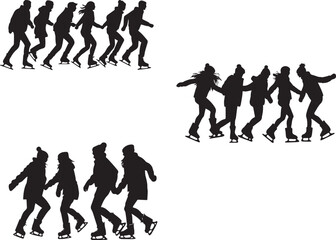 Group of people silhouettes, Silhouette of a group of friends ice skating vector silhouette