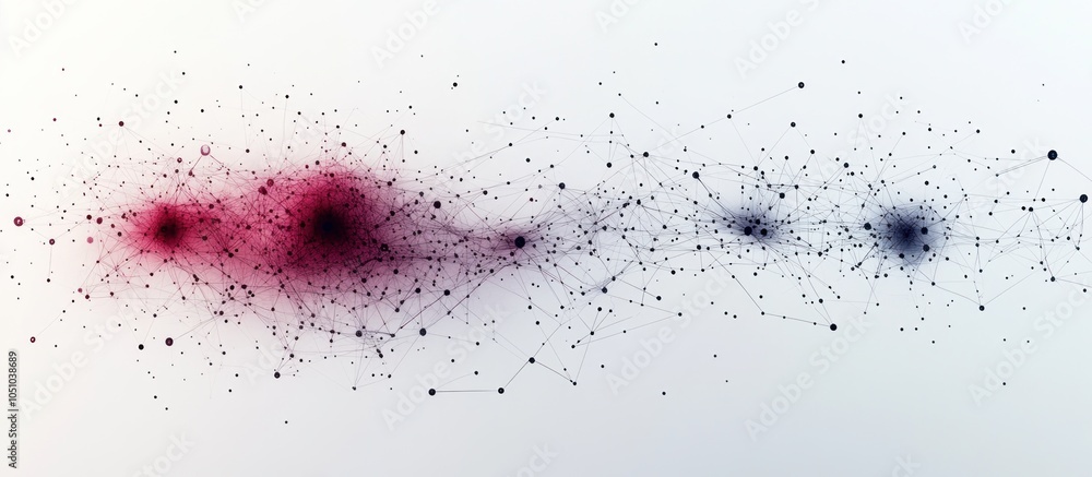 Aufkleber abstract network of connected dots on a white background with a reddish-purple hue on the left side 