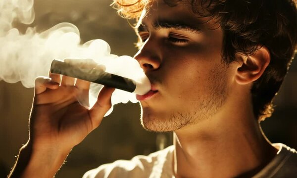 young man smoking e - cigarette