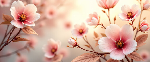 Pink Flowers in Soft Sunlight: Dreamy Floral Scene