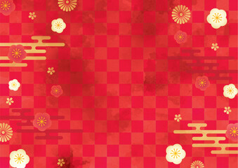 赤色の水彩タッチ和柄背景