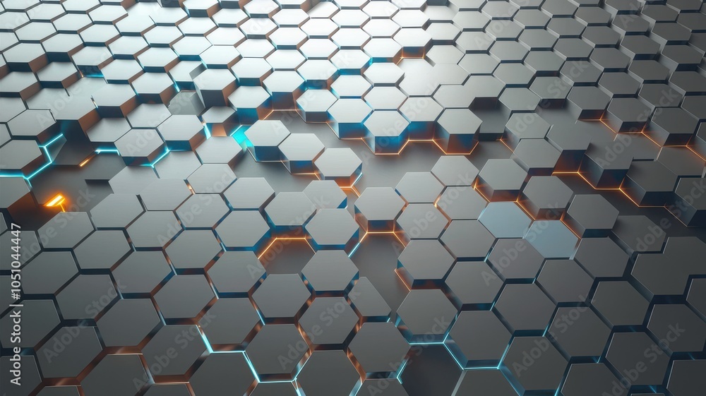 Aufkleber hexagonal pattern with glowing edges on a sleek surface, abstract design concept.