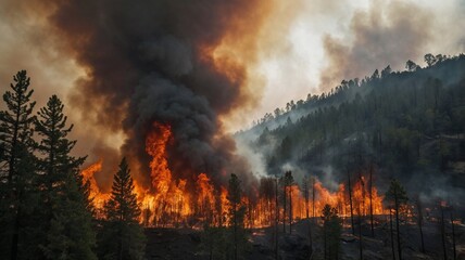Wildfires and Forest Destruction from Climate Change - AI illustration
