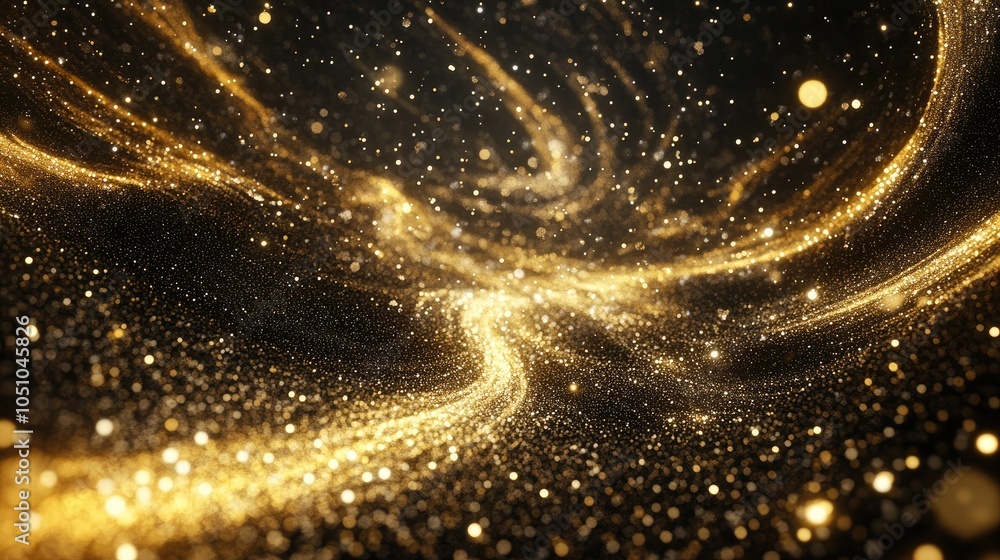 Poster a mesmerizing display of golden swirls and sparkles in a cosmic background of light and energy