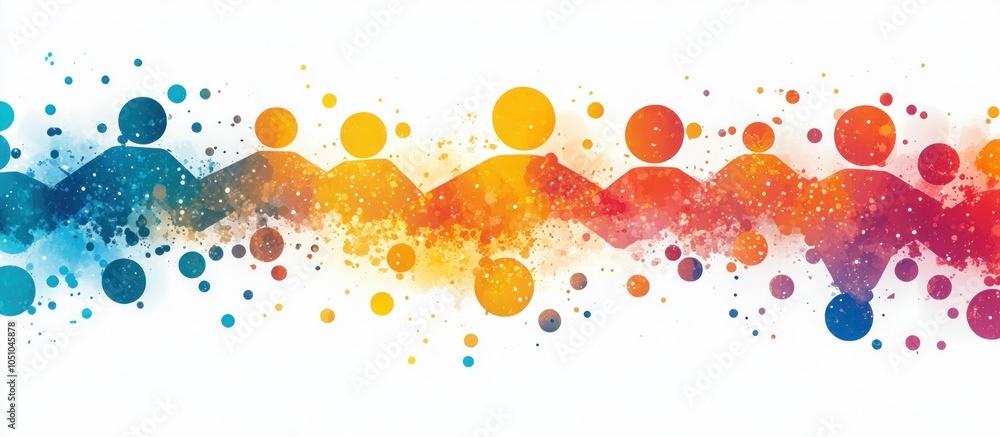 Poster abstract watercolor background with colorful circles and zig-zag line.