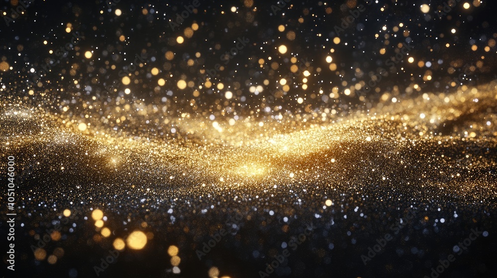 Poster captivating golden particles a mesmerizing display of light and texture in a starry night sky