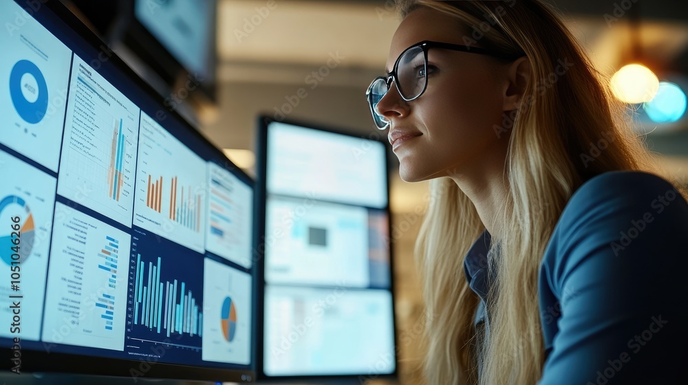 Aufkleber data analysis in action a professional woman engaging with advanced analytics and insights for busin