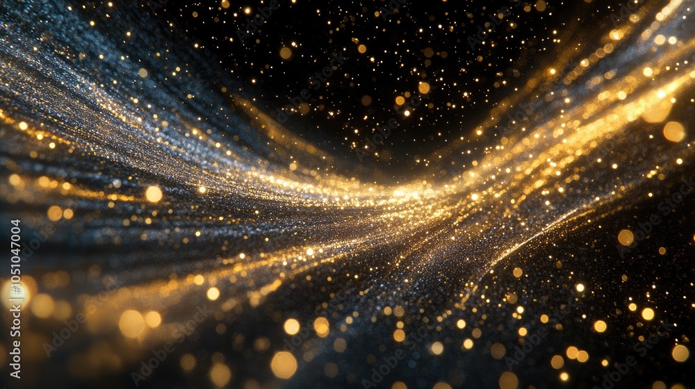 Poster mystical golden waves an enchanting display of light and movement in a sparkling universe