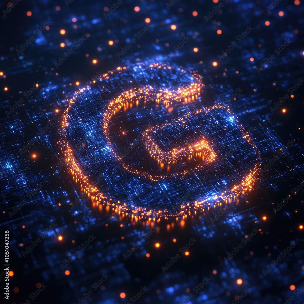 Poster illuminated digital g a fusion of technology and creativity in a vividly sparkling network of lights