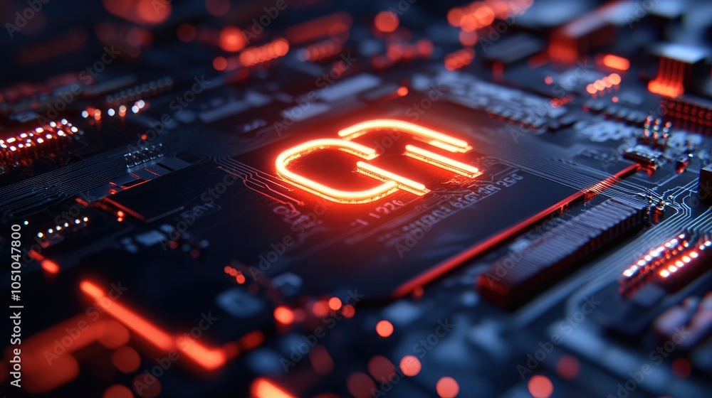 Poster exploring the future of technology a close-up view of a high-tech circuit board with illuminated com