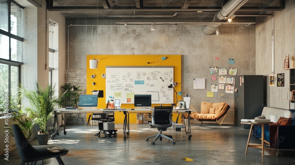 Poster modern workspace design a blend of creativity and functionality for productive work environments