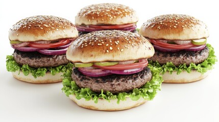 3D Burgers on White Background for Casual Dining