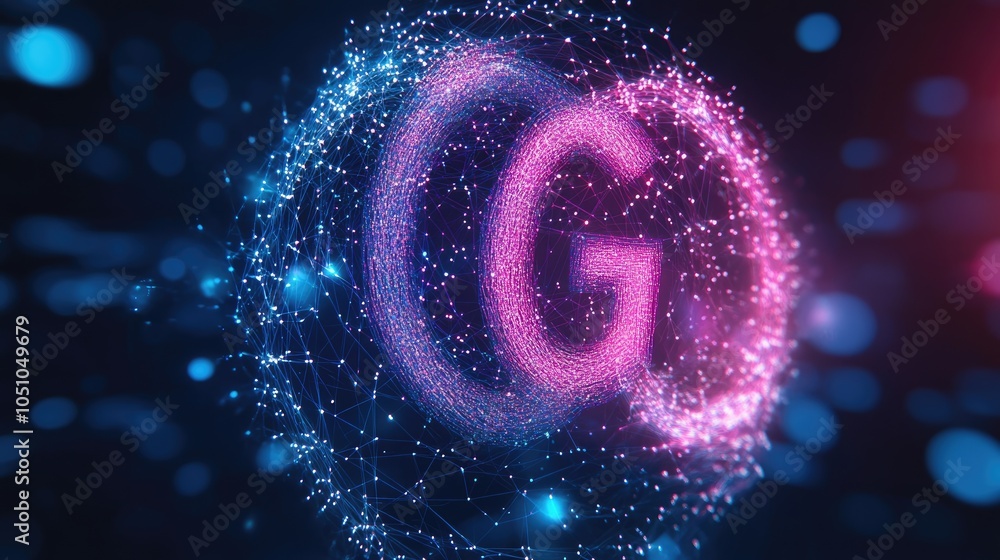 Poster exploring the intersection of technology and creativity the dynamic visual of a glowing 'g' in a dig