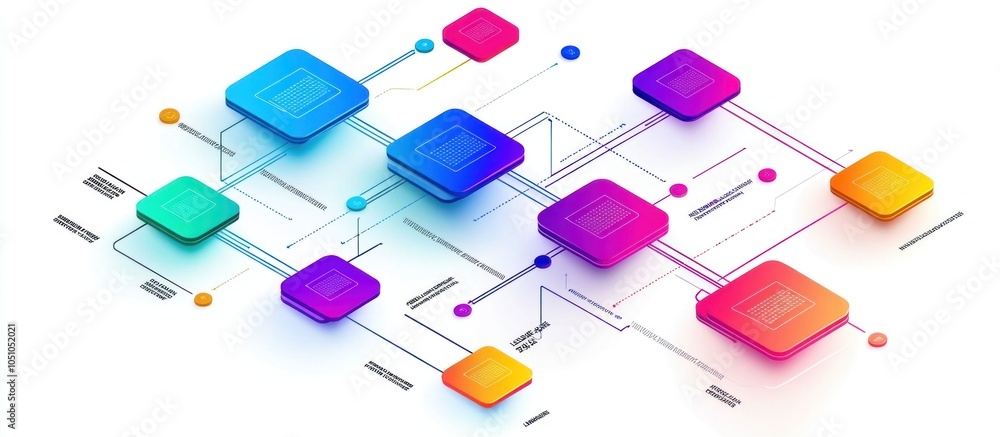 Poster network of colorful squares connected by lines.