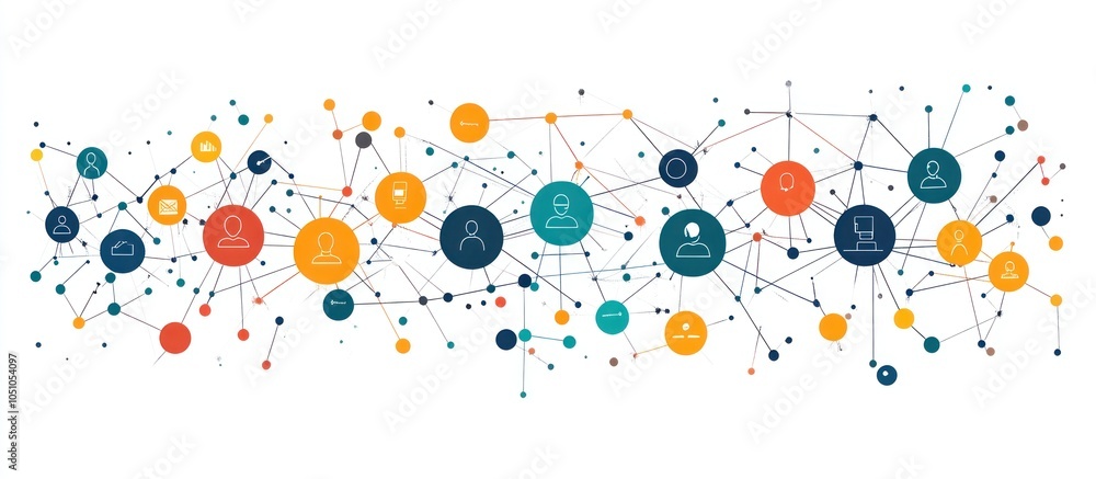 Poster abstract network diagram showing interconnected circles, dots, and lines, representing relationships