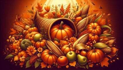 Happy Thanksgiving Day, celebration illustration background, social media post, thanksgiving greeting autumn concept