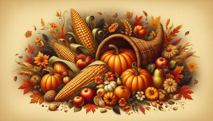 Happy Thanksgiving Day, celebration illustration background, social media post, thanksgiving greeting autumn concept