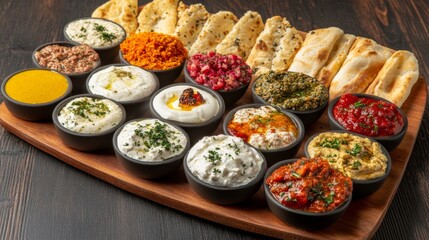 Assorted Mezze Platter with Dips and Bread