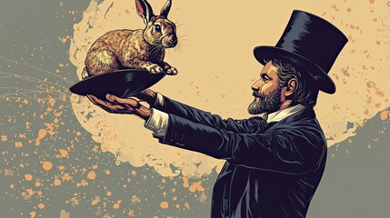 A Magician Holding a Rabbit Above a Top Hat