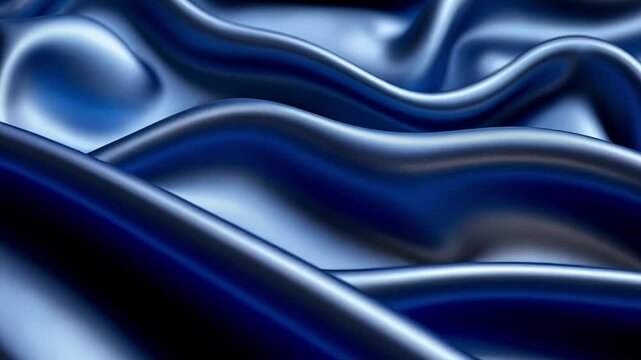 top view blue shiny fabric waving slow motion, Closeup of blue silky fabric, generative ai