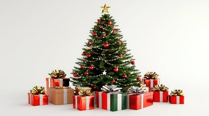 A beautifully decorated Christmas tree surrounded by colorful presents, capturing the festive spirit of the holiday season.