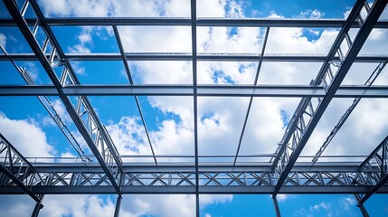 Steel Frame Construction Against Blue Sky