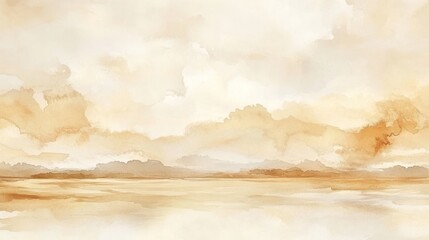 Obraz premium Abstract Watercolor Landscape with Golden Hues and Cloudy Sky