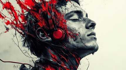 Fototapeta premium Abstract Portrait of a Man Listening to Music