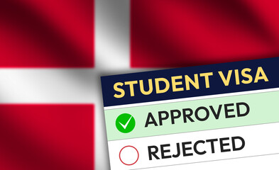 Denmark study visa approval concept background with waving flag and paper. Studying abroad, visa approval concept design
