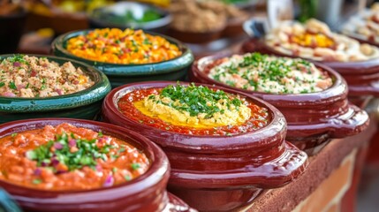 Fototapeta premium Colorful Middle Eastern Dishes in Natural Lighting