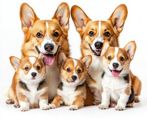 Obraz premium A cheerful group of corgis, showcasing their playful nature and adorable features, perfect for pet lovers and family themes.